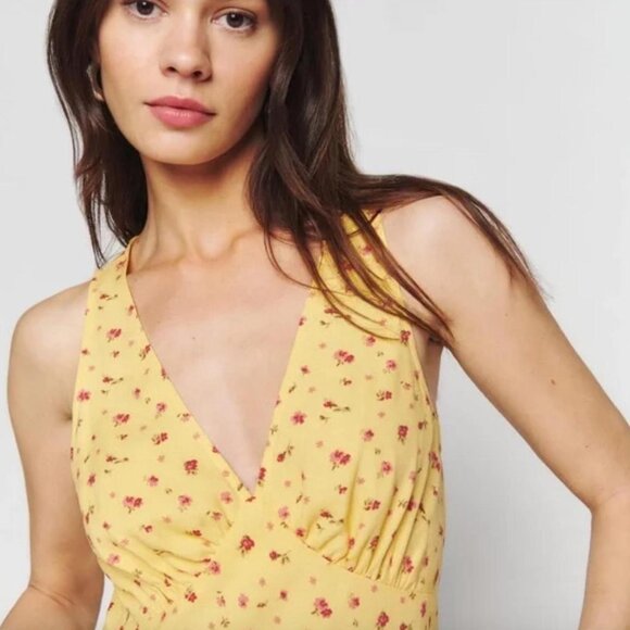 NWT Reformation Yellow Calix Floral Print Minidress size XS B1901 - Picture 4 of 8